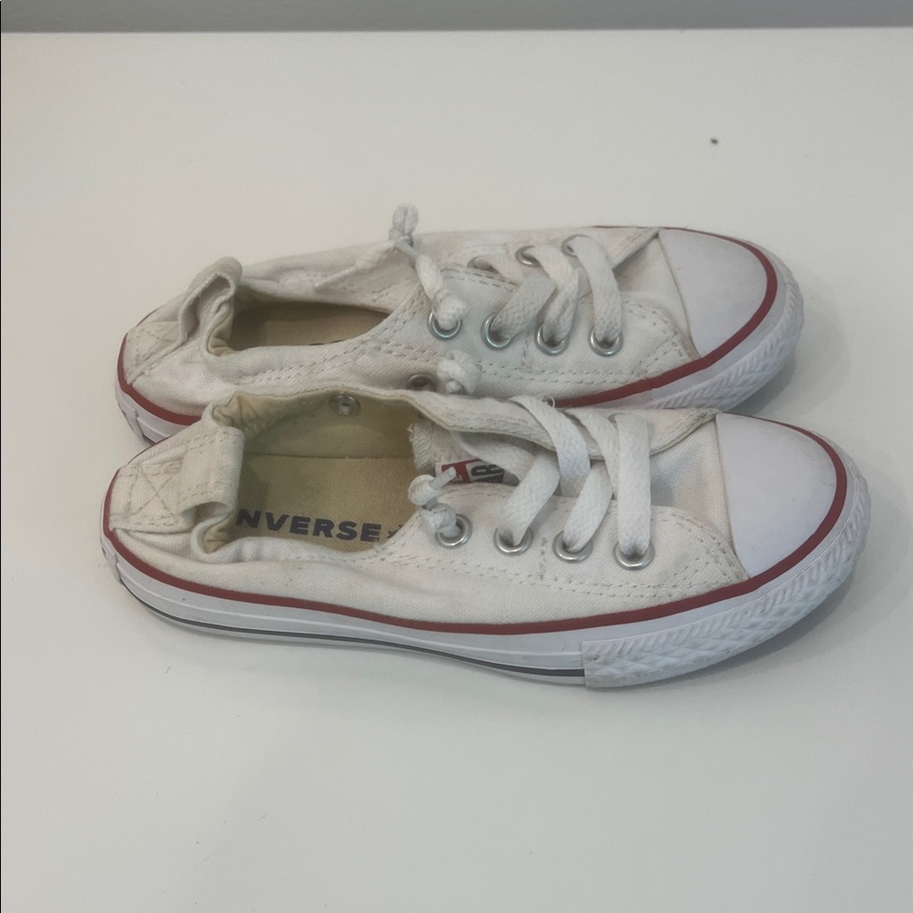 Converse Kids White Canvas Low-Top Sneakers with Red Trim
